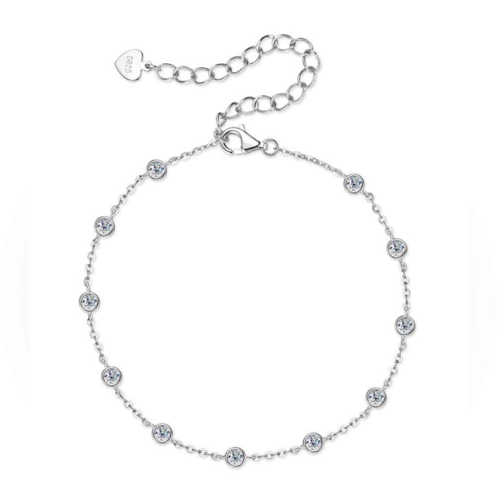 Certified 1.5 Carat Diamond Moissanite Station Dainty Chain Adjustable Bracelet